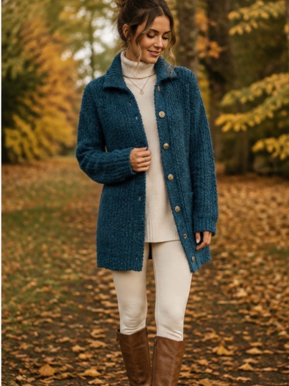 Cozy Teal Button-Front Women's Sweater Cardigan